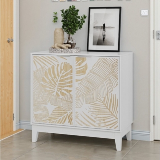 REDOM Sideboard Modernes Küchenschrank (Vintage Buffetschrank 80 cm mit Blattschnitzerei – Dekoratives Sideboard mit 2 Türen, verstellbaren Einlegeböden, wasserfestem MDF, 38 cmx 80 cmx 76 cm), mit Rattan-Dekortüren