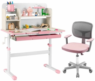 COSTWAY Kinderschreibtisch mit Stuhl Set, höhenverstellbar, für 3-12 Jahren