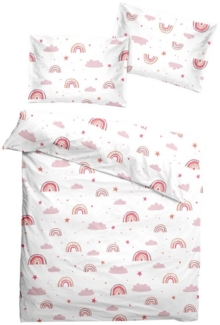 soma Babybettwäsche Renforcé Baby Wende Bettwäsche 100x135 Regenbogen Wolke pink rosa weiß, Renforcé, 2 teilig, Babybettwäsche Rainbow Baumwolle warme winter weihnachtsbettwäsche