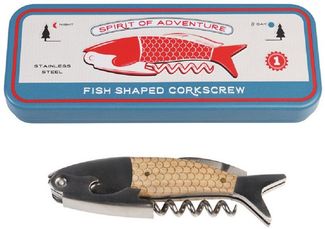Rex London Korkenzieher Fisch, (in einer dekorativen Dose, 1 tlg), mit Flaschenöffner & Folienschneider