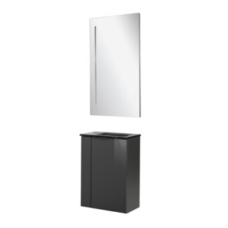 Fackelmann SBC LUNA Gäste WC Set 3-teilig 45 cm, Anthrazit, Glas Anthrazit, LED-Spiegel