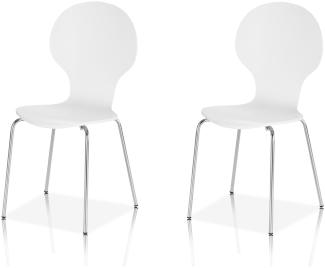 KHG 2er Set Stapelstühle Esszimmerstuhl Stuhl aus Schichtholz Weiß glänzend lackiert - Sitzhöhe 45 cm, Stuhlbeine aus Metall - stapelbar auch für Gastronomie geeignet
