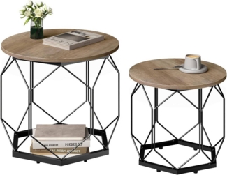 Woltu Couchtisch (2-St), mit runder Tischplatte Stauraum, Holzwerkstoff Metall