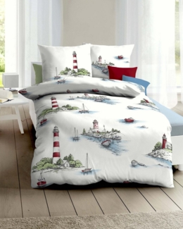 Kaeppel Bettwäsche Küstenlandschaft, Mako-Satin, 2 teilig, Mit Leuchtturm