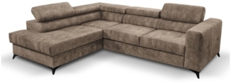 Beautysofa Ecksofa Sorento, mit Schlaffunktion, Bettkasten, verstellbare Kopfstützen, modernes Polsterecke,Cappucino / Silber / Hellgrau, Grau / Orange, L-Form Schlafeckcouch