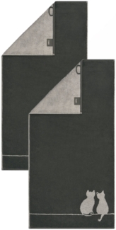 2 Stück Cawö Gästetücher Cute Cats 6263-77 Katzen Anthrazit Grau 30x50