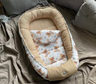 Loolay Bettnestchen TAUPE WAFFELPIQUE Braun TEDDY Baumwolle BABYNEST Babykokon Kokon, (Neugeborene Babyaustattung Reisebett Nestchen SOLO/ o. in Geschenk SETS, 2-tlg, 4 Jahreszeiten ATMUNGSAKTIVER TAUPE WAFFEL), 100% Europäische Stoffe und Kleinserien-...