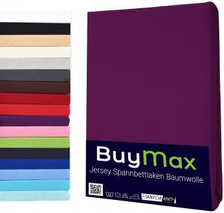 Buymax Spannbettlaken 200x200 cm Baumwolle 100% Spannbetttuch Bettlaken Jersey, Matratzenhöhe bis 25 cm, Farbe Aubergine