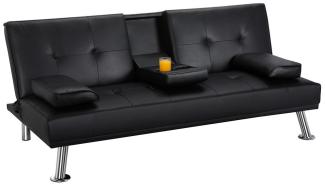 Yaheetech Schlafsofa Bettsofa Couch mit Tassenhalter Gästebett 167 x 81,5 x 75 cm, Rückenlehne neigbar 105°/140°/180°, 350 KG belastbar