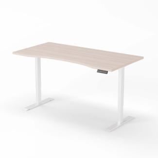 elektrisch höhenverstellbarer Schreibtisch CURVED 180 x 90 cm - Gestell Weiss, Platte Eiche