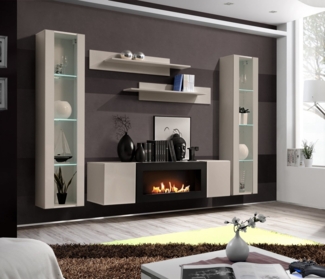 ASM-Moebel Wohnwand Wohnwand FLY M2 CC mit Push-Click System mit Bio Ethanol Kamin und Led, Mit Led Beleuchtung, Bio-Ethanol Kamin und Push-Click System.