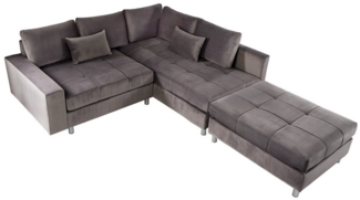 riess-ambiente Ecksofa KENT 220cm silbergrau, Einzelartikel 1 Teile, Wohnzimmer · Samt · Federkern · inkl. Kissen & Hocker · Modern Design