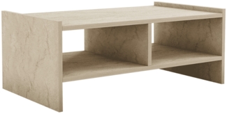 Calicosy Couchtisch mit 2 offenen Fächern, Travertin-Dekor L90 cm - PERA - Beige