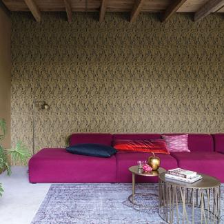 Casa Padrino Barock Wohnzimmer Tapete Grau / Gold 10,05 x 0,53 m - Hochwertige Textiltapete