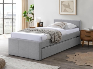 Vente-unique - Ausziehbett 90 x 190 cm + Matratze - Stoff - Grau - DORITALO