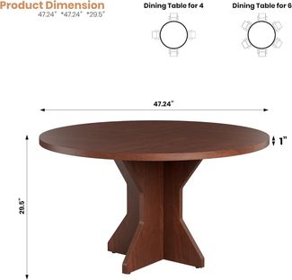 GarveeMore Esstisch Runder mit Holztischplatte und stabilem Fuß für 4-6 Personen,120cm, Küchentische aus Holz für Esszimmer,Küche,Wohnzimmer