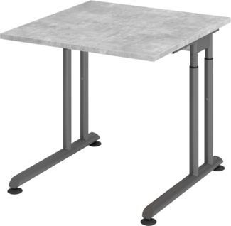 bümö höhenverstellbarer Schreibtisch Z-Serie 80x80 cm in Beton, Gestell in Graphit - PC Tisch klein für's Büro manuell höhenverstellbar, Computertisch verstellbar, ZS-08-M-G