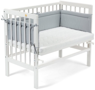 Fabimax 4597 'BASIC' Beistellbett weiß, inkl. Matratze 'AIR' und Nestchen 'Amelie' grau