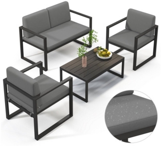 Mucola Gartenlounge-Set Sitzgruppe Aluminium Gartenset wetterfest Essgruppe Grau Lounge, (Set, 4-tlg, Möbelset bestehend aus 2er Sitzer Sofa, 2 Sessel und Beistelltisch), wasserabweisende Kissen mit Bändern zum Befestigen am Sessel