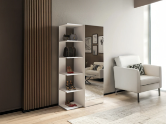Vente-unique - Schuhschrank mit 4 Regalen & 1 Spiegeltür - Weiß - SYLANY