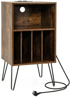 COSTWAY Nachttisch, Plattenspieler-Ständer mit Ladestation,48x40x88cm