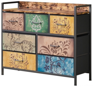 Mondeer Kommode Schubladenschrank, mit 7 Blumenstoff Schubladen aus Vliesstoff,mit Metallrahmen