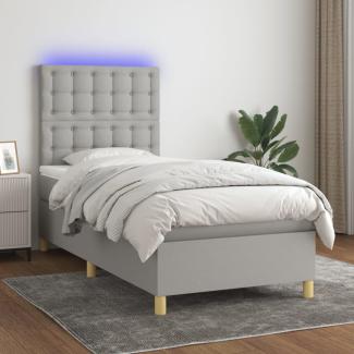 vidaXL Boxspringbett mit Matratze & LED Hellgrau 90x200 cm Stoff, Härtegrad: H2 [3135725]