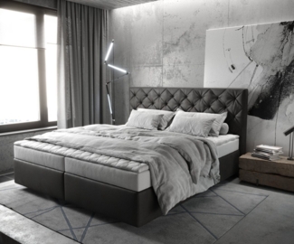 Delife 'Dream-Great' Boxspringbett mit Matratze und Topper, Lederimitat anthrazit, 180x200 cm