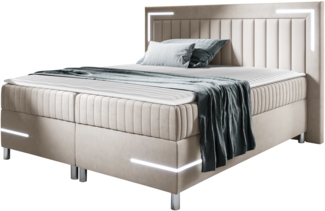 Boxspringbett Tasurto 3 LED, Beige, 200x200 cm