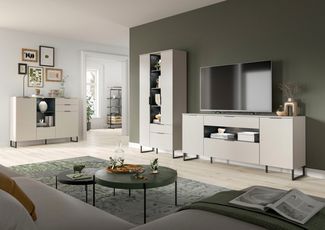 Home affaire Wohnwand ADIO, Breite 290 cm, 2-teiliges Set, mit Metall-Kufenfüße, (Set, 4-St, bestehend aus: Mehrzweckschrank und Sideboard), Sideboard inkl Beleuchtung, Kombination, Anbauwand, Set, Wohnzimmerset