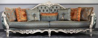 Casa Padrino Luxus Barock Sofa Dunkeltürkis / Gold / Silber 310 x 99 x H. 113 cm