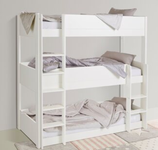 Lüttenhütt Etagenbett "TIPO"BESTSELLER! Stockbett, Hochbett, Bodenbett, platzsparend (Leitern beidseitig montierbar), mit 3 Schlafplätzen, FSC® zertifiziertes Massivholz (Kiefer)