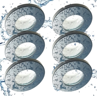 TRANGO Einbauleuchte, 6er Set 6729IP65-061-AK Einbaustrahler IP65 in Anthrazit matt Rund Badleuchte Bad Einbauleuchte, Deckenspots, Einbauspots, Deckenleuchte incl. 6x GU10 Lampenfassung, besten geeignet für Bad, Sauna, Außen, Feuchtraum