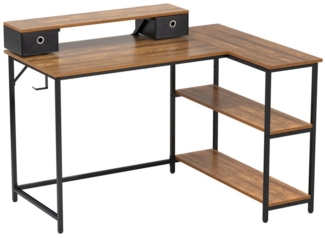 Mondeer Eckschreibtisch L-Förmiger Computertisch, mit 2 Regalen links oder rechts, mit Monitorhalterung, 120x88.5x90 cm