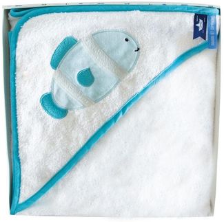 Doudou et Compagnie DC3661 Kapuzenbadetuch, Fischmotiv, 80x80 cm, Mandelgrün