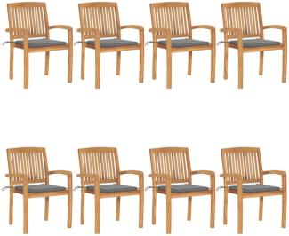 vidaXL Stapelbare Gartenstühle mit Kissen 8 Stk. Massivholz Teak
