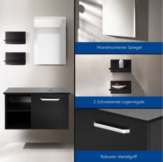 Puluomis Badezimmer-Set mit Spiegel, Badezimmerschrank mit 2 Regale ohne/mit Waschbecken Set