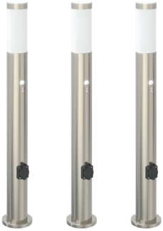 vidaXL Pollerleuchten mit Sensor&Steckdose 3er 80 cm Edelstahl IP44 4006020
