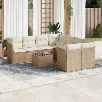 vidaXL 9-tlg. Garten-Sofagarnitur mit Kissen Beige Poly Rattan 3249157