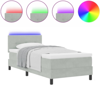 vidaXL LED Boxspringbett mit Matratze Hellgrau 80 x 200 cm Samt 3342614
