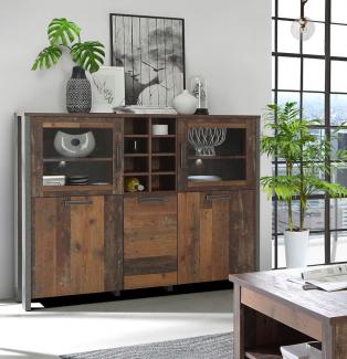 Vitrinenschrank Wohnzimmerschrank Highboard 151cm old wood vintage beton dunkelgrau Mordern
