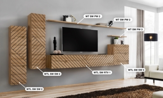 Wohnwand Switch Lamel I mit geriffelte Wotan Fronten 330 x 160 cm 7-teilig