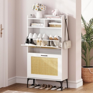 Dripex Schuhschrank mit Rattan-Dekoration, 2 klappbare Schubladen, 60/80cm
