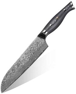 Santokumesser Küchenmesser Carbon Damast-Klinge Damastmesser Messer 62 Lagen V10 Stahl