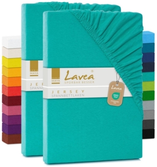 Lavea Spannbettlaken Maya, in Gr. 60x140, 90x200, 120x200, 140x200, 180x200 oder 200x220 cm, Baumwolle, Gummizug: rundum, (2 Stück), Jersey Spannbetttuch für Topper, Boxspring- und Wasserbetten