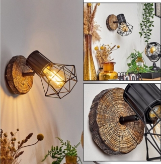 hofstein Wandleuchte »Pomari« verstellbare Wandlampe aus Metall in Schwarz/Holzoptik, ohne Leuchtmittel, E27, Wandspot in Gitter-Optik mit Lichteffekt an der Wand