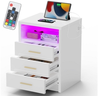 WILGOON Nachttisch Nachttisch Sofatisch mit LED-Beleuchtung,Nachtschrank mit Ladestation (2/3 Schubladen/offenes Fach, 40Tx45Bx49/62H cm, RGB-Beleuchtung), Mit USB und Typ-C Anschlüsse