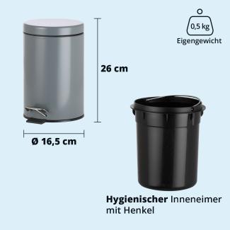 KHG Mülleimer Bad, Kosmetikeimer 3l | Abfalleimer Treteimer aus Aluminium in glänzendem Grau | herausnehmbarer Inneneimer, ideal für Küche, Badezimmer, Büro