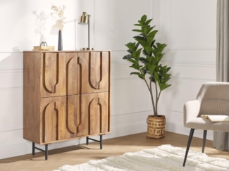 Vente-unique - Highboard mit 4 Türen - Mangoholz & schwarzes Metall - Holzfarben - MIZORAM