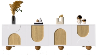 TV-Schrank, niedriger TV-Ständer mit vier Türen TV-Paneel einzigartiges Design Vintage-Holzmaserung, Holzwerkstoff, Holzfarbe, 175 x 38 x 50 cm